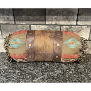 Carstens Southwestern Aztec Style Fringe Suede Roll Pillow 20”L x 8”D